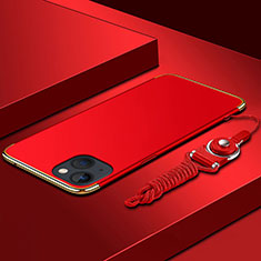 Coque Bumper Luxe Metal et Plastique Etui Housse avec Laniere pour Apple iPhone 13 Mini Rouge