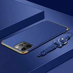 Coque Bumper Luxe Metal et Plastique Etui Housse avec Laniere pour Apple iPhone 13 Pro Bleu