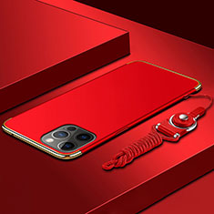 Coque Bumper Luxe Metal et Plastique Etui Housse avec Laniere pour Apple iPhone 13 Pro Rouge