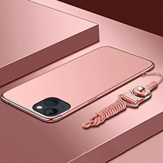 Coque Bumper Luxe Metal et Plastique Etui Housse avec Laniere pour Apple iPhone 14 Or Rose