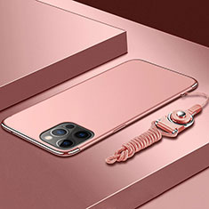 Coque Bumper Luxe Metal et Plastique Etui Housse avec Laniere pour Apple iPhone 14 Pro Max Or Rose