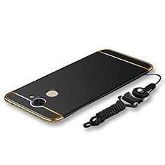 Coque Bumper Luxe Metal et Plastique Etui Housse avec Laniere pour Huawei Enjoy 7 Plus Noir