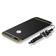 Coque Bumper Luxe Metal et Plastique Etui Housse avec Laniere pour Huawei Enjoy 8 Noir