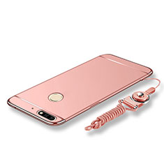 Coque Bumper Luxe Metal et Plastique Etui Housse avec Laniere pour Huawei Enjoy 8 Or Rose