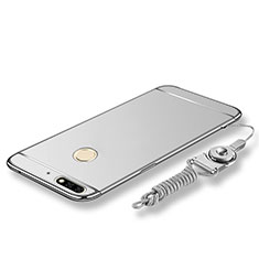 Coque Bumper Luxe Metal et Plastique Etui Housse avec Laniere pour Huawei Honor 7C Argent