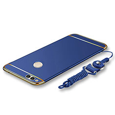 Coque Bumper Luxe Metal et Plastique Etui Housse avec Laniere pour Huawei Honor Play 7X Bleu