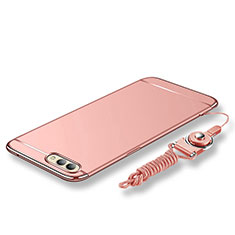 Coque Bumper Luxe Metal et Plastique Etui Housse avec Laniere pour Huawei Honor V10 Or Rose