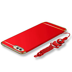 Coque Bumper Luxe Metal et Plastique Etui Housse avec Laniere pour Huawei Honor V10 Rouge