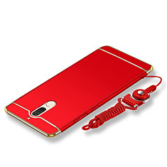 Coque Bumper Luxe Metal et Plastique Etui Housse avec Laniere pour Huawei Mate 10 Lite Rouge