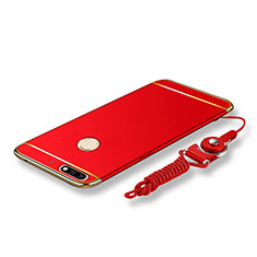 Coque Bumper Luxe Metal et Plastique Etui Housse avec Laniere pour Huawei Y7 (2018) Rouge