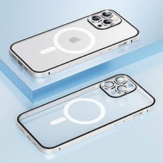 Coque Bumper Luxe Metal et Plastique Etui Housse avec Mag-Safe Magnetic Magnetique Bling-Bling LF1 pour Apple iPhone 14 Pro Max Argent