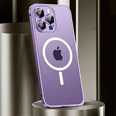 Coque Bumper Luxe Metal et Plastique Etui Housse avec Mag-Safe Magnetic Magnetique JL2 pour Apple iPhone 15 Pro Max Violet