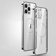 Coque Bumper Luxe Metal et Plastique Etui Housse avec Mag-Safe Magnetic Magnetique JL3 pour Apple iPhone 13 Pro Argent