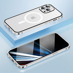 Coque Bumper Luxe Metal et Plastique Etui Housse avec Mag-Safe Magnetic Magnetique LF1 pour Apple iPhone 15 Pro Argent