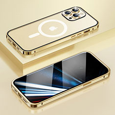 Coque Bumper Luxe Metal et Plastique Etui Housse avec Mag-Safe Magnetic Magnetique LF1 pour Apple iPhone 15 Pro Max Or