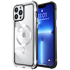 Coque Bumper Luxe Metal et Plastique Etui Housse avec Mag-Safe Magnetic Magnetique LF2 pour Apple iPhone 13 Pro Argent