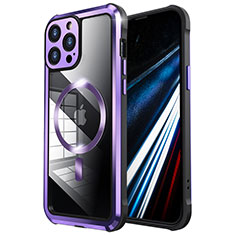 Coque Bumper Luxe Metal et Plastique Etui Housse avec Mag-Safe Magnetic Magnetique LF2 pour Apple iPhone 14 Pro Max Violet