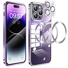 Coque Bumper Luxe Metal et Plastique Etui Housse avec Mag-Safe Magnetic Magnetique LF3 pour Apple iPhone 14 Pro Violet