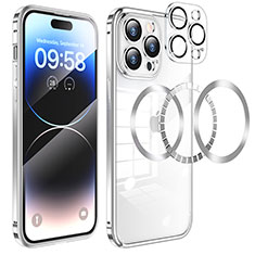 Coque Bumper Luxe Metal et Plastique Etui Housse avec Mag-Safe Magnetic Magnetique LF3 pour Apple iPhone 15 Pro Max Argent