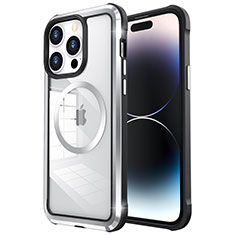 Coque Bumper Luxe Metal et Plastique Etui Housse avec Mag-Safe Magnetic Magnetique LF4 pour Apple iPhone 14 Pro Argent