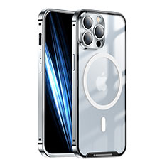 Coque Bumper Luxe Metal et Plastique Etui Housse avec Mag-Safe Magnetic Magnetique LK1 pour Apple iPhone 13 Pro Argent