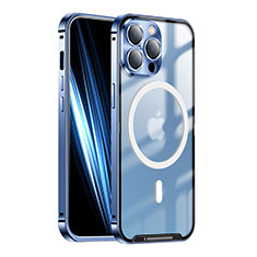 Coque Bumper Luxe Metal et Plastique Etui Housse avec Mag-Safe Magnetic Magnetique LK1 pour Apple iPhone 13 Pro Max Bleu