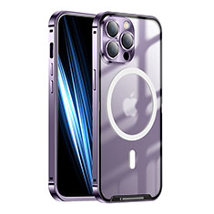 Coque Bumper Luxe Metal et Plastique Etui Housse avec Mag-Safe Magnetic Magnetique LK1 pour Apple iPhone 13 Pro Max Violet