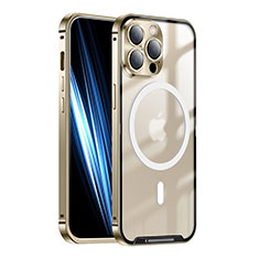 Coque Bumper Luxe Metal et Plastique Etui Housse avec Mag-Safe Magnetic Magnetique LK1 pour Apple iPhone 13 Pro Or