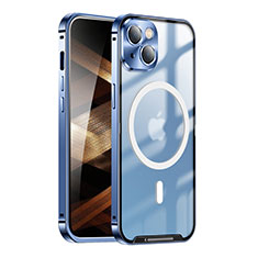 Coque Bumper Luxe Metal et Plastique Etui Housse avec Mag-Safe Magnetic Magnetique LK1 pour Apple iPhone 15 Plus Bleu