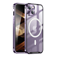 Coque Bumper Luxe Metal et Plastique Etui Housse avec Mag-Safe Magnetic Magnetique LK1 pour Apple iPhone 15 Plus Violet