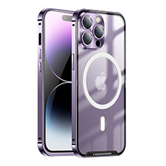 Coque Bumper Luxe Metal et Plastique Etui Housse avec Mag-Safe Magnetic Magnetique LK1 pour Apple iPhone 16 Pro Max Violet