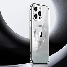 Coque Bumper Luxe Metal et Plastique Etui Housse avec Mag-Safe Magnetic Magnetique LK3 pour Apple iPhone 15 Pro Max Argent