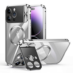 Coque Bumper Luxe Metal et Plastique Etui Housse avec Mag-Safe Magnetic Magnetique LK4 pour Apple iPhone 14 Pro Max Argent