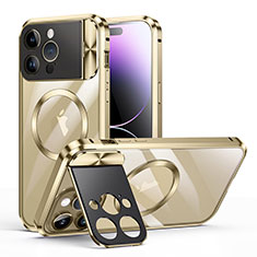 Coque Bumper Luxe Metal et Plastique Etui Housse avec Mag-Safe Magnetic Magnetique LK4 pour Apple iPhone 14 Pro Max Or