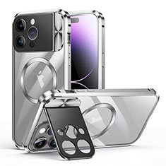 Coque Bumper Luxe Metal et Plastique Etui Housse avec Mag-Safe Magnetic Magnetique LK4 pour Apple iPhone 16 Pro Argent