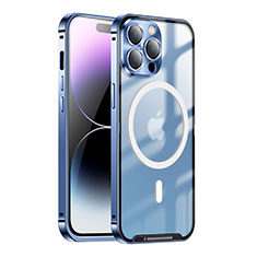 Coque Bumper Luxe Metal et Plastique Etui Housse avec Mag-Safe Magnetic Magnetique LO1 pour Apple iPhone 14 Pro Max Bleu