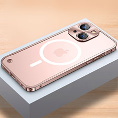 Coque Bumper Luxe Metal et Plastique Etui Housse avec Mag-Safe Magnetic Magnetique QC1 pour Apple iPhone 15 Plus Or Rose