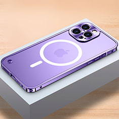 Coque Bumper Luxe Metal et Plastique Etui Housse avec Mag-Safe Magnetic Magnetique QC1 pour Apple iPhone 15 Pro Max Violet