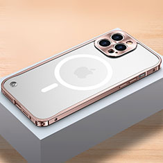 Coque Bumper Luxe Metal et Plastique Etui Housse avec Mag-Safe Magnetic Magnetique QC1 pour Apple iPhone 16 Pro Or Rose