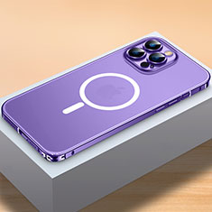 Coque Bumper Luxe Metal et Plastique Etui Housse avec Mag-Safe Magnetic Magnetique QC2 pour Apple iPhone 15 Pro Violet