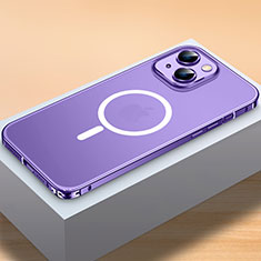 Coque Bumper Luxe Metal et Plastique Etui Housse avec Mag-Safe Magnetic Magnetique QC2 pour Apple iPhone 15 Violet