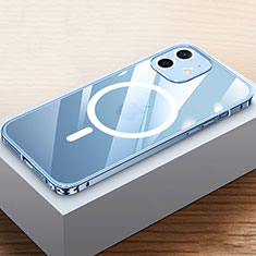 Coque Bumper Luxe Metal et Plastique Etui Housse avec Mag-Safe Magnetic Magnetique QC4 pour Apple iPhone 12 Mini Bleu