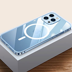 Coque Bumper Luxe Metal et Plastique Etui Housse avec Mag-Safe Magnetic Magnetique QC4 pour Apple iPhone 14 Pro Bleu