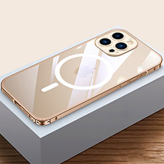 Coque Bumper Luxe Metal et Plastique Etui Housse avec Mag-Safe Magnetic Magnetique QC4 pour Apple iPhone 15 Pro Max Or