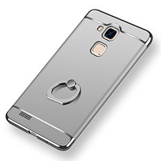 Coque Bumper Luxe Metal et Plastique Etui Housse avec Support Bague Anneau A01 pour Huawei Mate 7 Argent