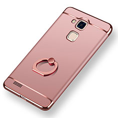 Coque Bumper Luxe Metal et Plastique Etui Housse avec Support Bague Anneau A01 pour Huawei Mate 7 Or Rose