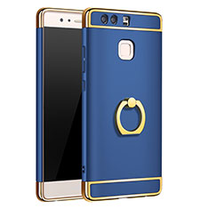 Coque Bumper Luxe Metal et Plastique Etui Housse avec Support Bague Anneau A01 pour Huawei P9 Plus Bleu