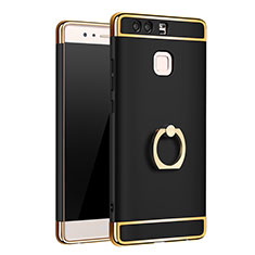 Coque Bumper Luxe Metal et Plastique Etui Housse avec Support Bague Anneau A01 pour Huawei P9 Plus Noir