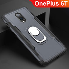 Coque Bumper Luxe Metal et Plastique Etui Housse avec Support Bague Anneau A01 pour OnePlus 6T Gris