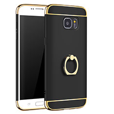 Coque Bumper Luxe Metal et Plastique Etui Housse avec Support Bague Anneau A01 pour Samsung Galaxy S7 Edge G935F Noir